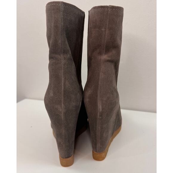 Stuart Weitzman Bootscout Ankle Boots US 9 Gray Taupe Suede Pull-On Wedge Boot - Picture 4 of 8